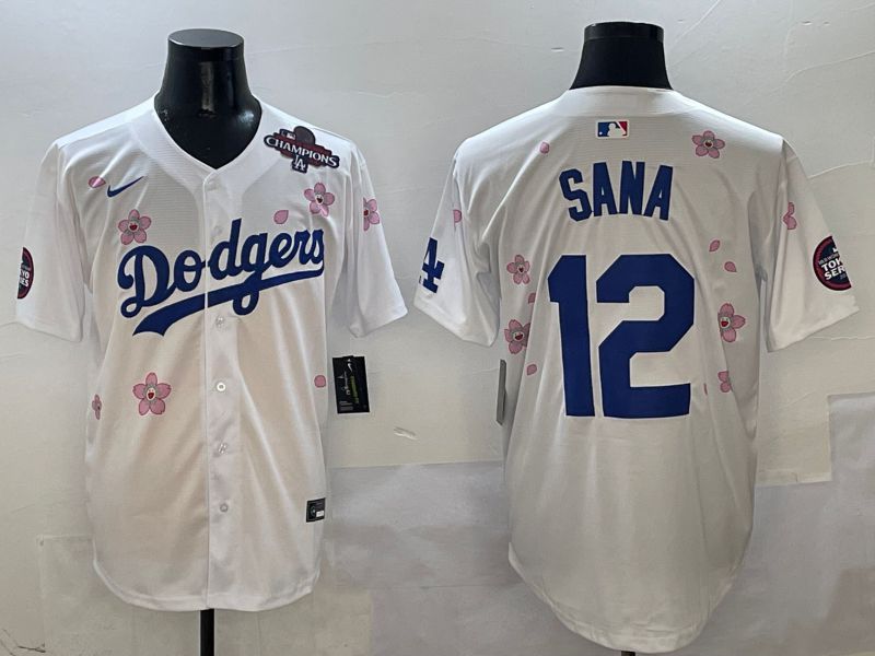 Men Los Angeles Dodgers #12 Sana White Sakura Edition 2025 Nike MLB Jersey style 5->new york yankees->MLB Jersey